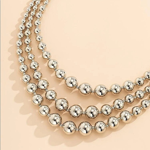 Beaded Ball Silver Multilayered Choker Necklace - Picture 4 of 6